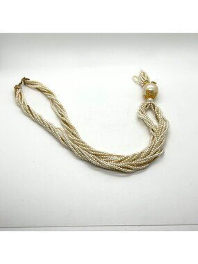 Vintage Multi-Strand Faux Pearl Torsade Necklace Gold-tone accents 1970s-1980s